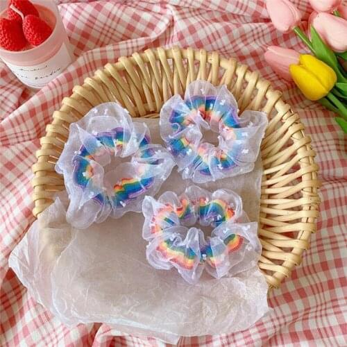 New Rainbow Elastic Hair Band For Women Girls Ladies Big Large Bow Ribbon Elastic Hair bands Cute Scrunchies Hair Accessories