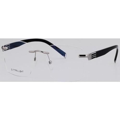 MONGOTEN Business Men Design Fashion New Rimless Alloy Myopia Eyeglasses Frame Blue Gold Clear Lens Optical Eyewear Spectacle