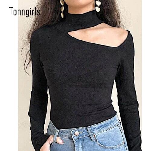 Tonngirls Sexy Women Sweater Pullover Long Sleeve Black Knitted Sweater Hollow Out Tops Pullover Korean Style Streetwear Sweater