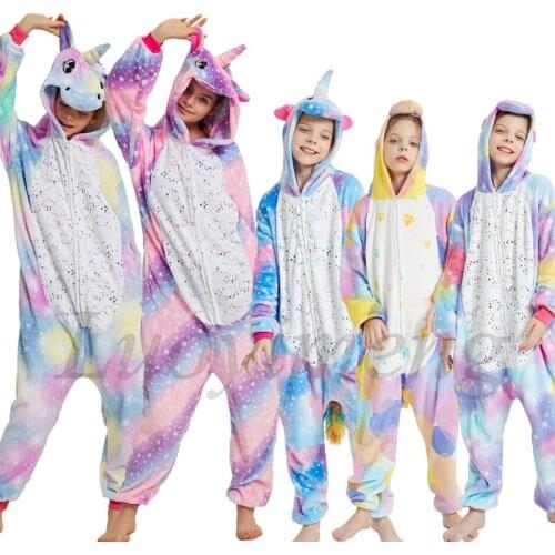 New Adults Animal Unicorn Pajamas Winter Flannel Sleepwear Kigurumi Stitch Panda Pyjamas Women Onesies Kids Girls Boys Costumes