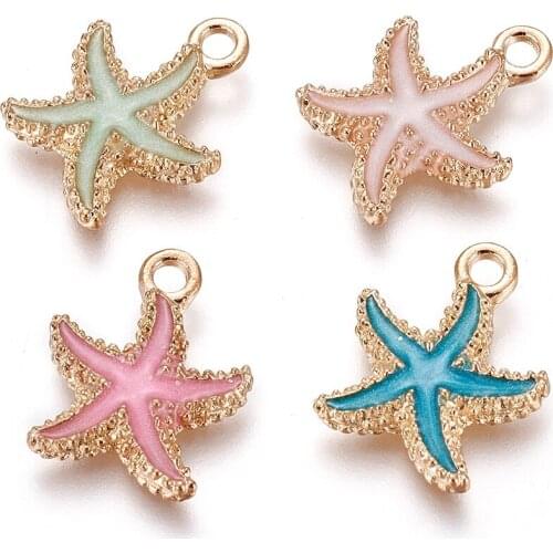 50Pcs Alloy Metal Gold Color Starfish Enamel Pendants Charms Drop Oil For Necklace Bracelet Earring Dangles DIY Jewelry Making