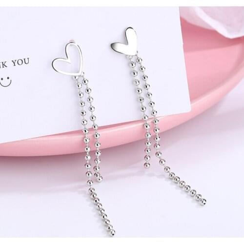 A Girl' Trendy Long Chain Tassel Drop Earrings For Women Asymmetric Sweet Love Heart Hanging Earrings Fashion Jewelry Gift