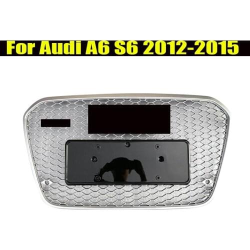 RS6 Style Grille For Audi A6 C7 S6 2012 12 2013 13 2014 14 Silver Chrome Frame Grill Camera Holder