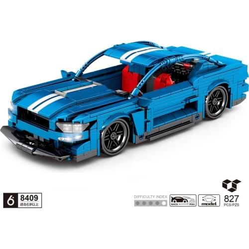 Technical building block Muscle car ford Mustang GT500 bricks assemble model pull back vehicel toys collection for boys gifts