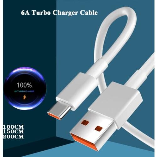 USB C 6A Cable For Xiaomi 11 10 10T Pro 5G 9 Poco M3 X3 NFC Redmi Note 10 K40 Pro Original Mi Quick Turbo Charging Charger Line