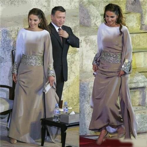 Khaki Muslim Dubai Evening Dresses Beaded Sash Jalabiya Arabic Women Prom Dress Islamic Abaya Moroccan Kaftan Evening Gowns