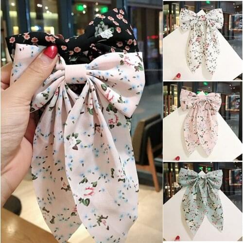 Big Bowknot Hairpin Clips Barrettes Ponytail Holder Cute Sweet Fresh Floral Print Hair Accessories Gifts for Women Girls Kids