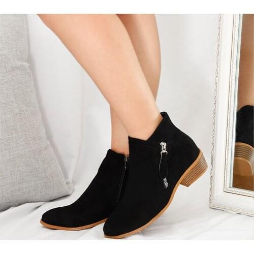 Women Boots Autumn PU Leather Chunky Heels Ankle Boots Fashion Pointed Toe Short Boot Zipper Casual Winter Boots Plus Size