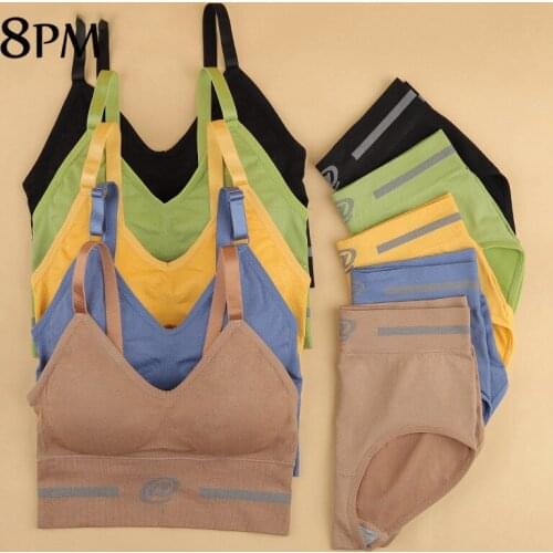 Women Bra Panties Set 2021New Summer Soft Comfortable Cotton Underwear Seamless Padded Tops Active Bra Female Lingerie Set