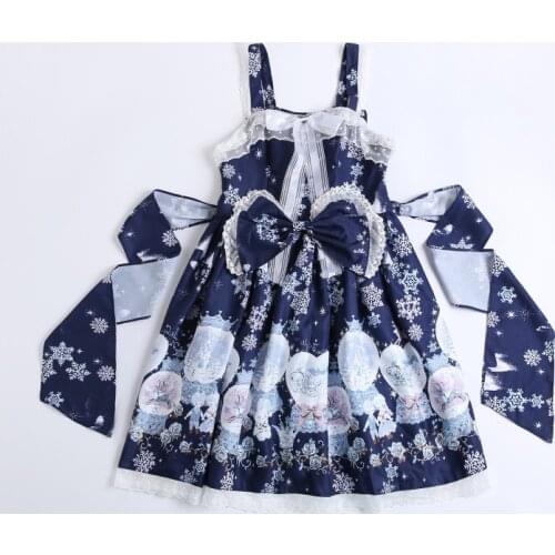Snowflake Print Original Design High Quality Lolita JSK Dress Suspender Dress Bow Fancy Women Ball Gown Dress
