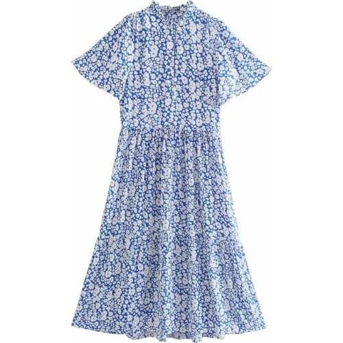 Floral Dress Women Loose Fashion Long Dress Female Summer Short Sleeve Casual A Line Elegant Vestidos Mujer 2021 New