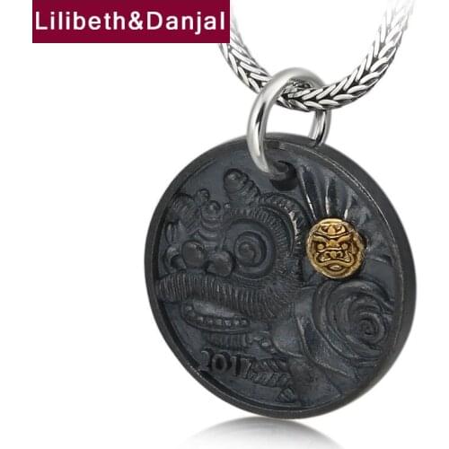 Lion Dance Round Letter Necklace Pendant Real 925 Sterling Silver Vintage Fashion Fine Jewelry Women Men 2021 Free Shipping P23