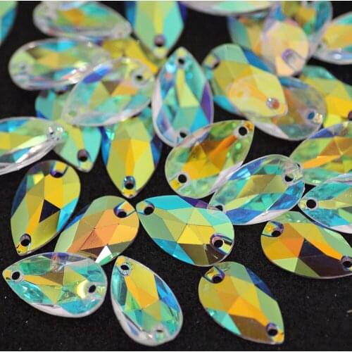 10x18mm waterdrop Clear Crystal AB sew on rhinestones mix Shape Flatback resin Strass stone DIY Clothing Wedding Dress Garments