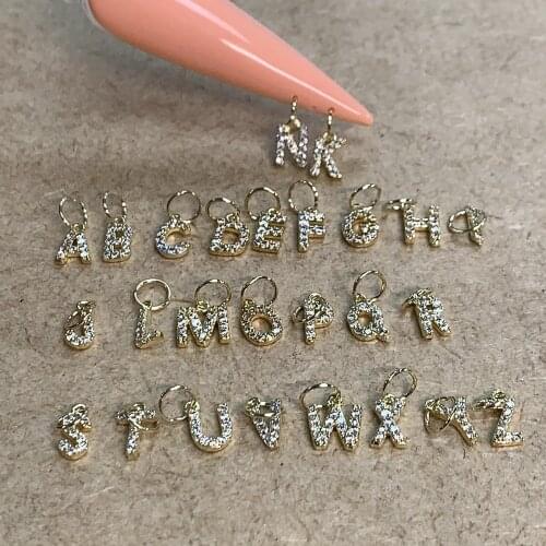 26Pcs/Kits Zircon Letter Ornaments(A-Z) Circle Nail Charms Acrylic Glass Shinny Metal Stones Performable Pendants Manicure Gems