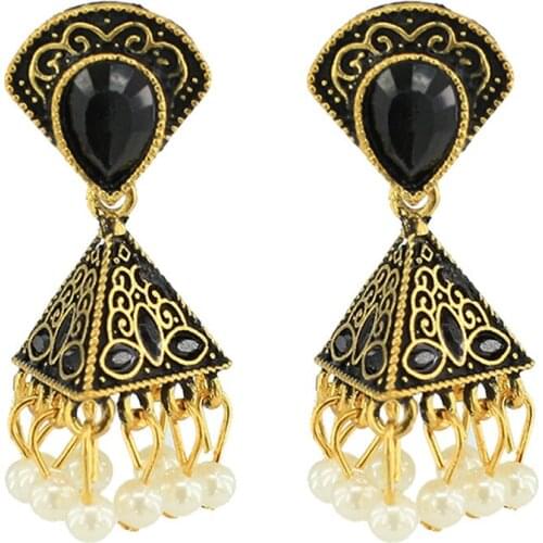 Afghan Alloy Fan Shaped Vintage Gold Color Statement Earrings for Women Indian Jhumka Jewelry Egypt Bridal Party Gift