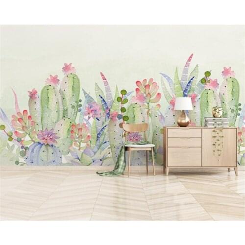 Beibehang Fashion high-quality silk cloth wallpaper hand-painted cactus living room TV background wall wallpaper carta da parati