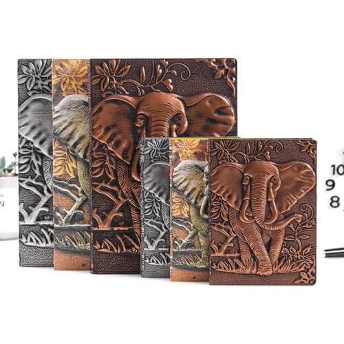 Vintage Thick Leather Carving Elephant Notebook Cute Sketchbook Paper Weekly Planner Book School Supplies 016058