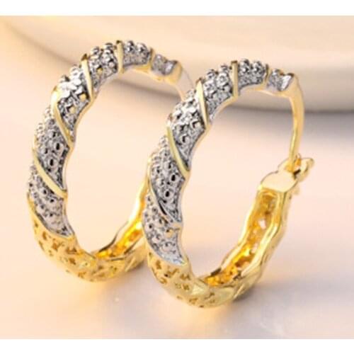 Big Circle Earring Golden Color Micro Zirconia Stone Full Setting Hyperbole Style Hip Hop Eardrop For Cocktail Party Ear Stuff