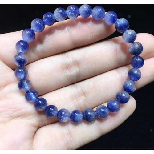 Genuine Natural Blue Rutilated Dumortierite Quartz Clear Round Beads Bracelet 6.6mm Women Men Fashion Wealthy AAAAAA