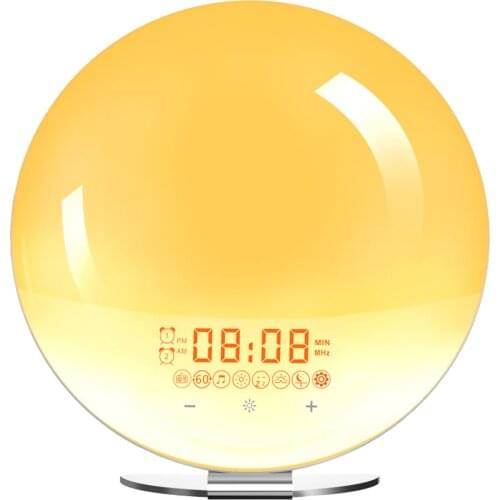 Wake Up Light Sunrise Alarm Clock Sleep Aid FM Radio for Bedroom Kid US Plug