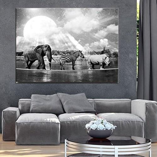 Black and White Animals Family Bedroom Decor Canvas Wall Art for Office Modern Wall Decorations for Bathroom Abstract Paintings