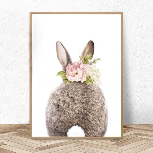 Girls Bedroom Decor Bunny Rabbit Tail Butt Print Nursery Animal Wall Art Pictures Canvas Painting Kids Room Posters and Prints
