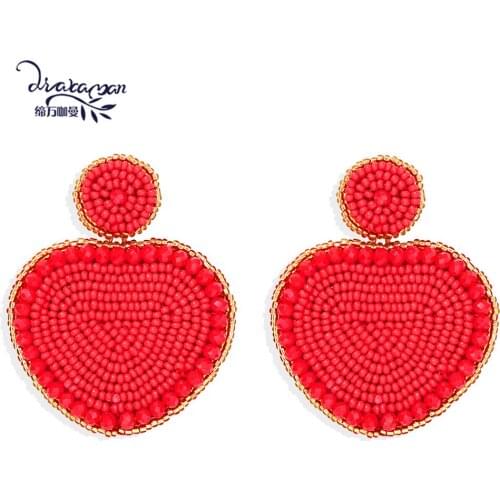 Dvacaman 2020 Bohemian Handmade Beaded Love Heart Drop Earrings for Women Fashion Geometric Resin Beads Pendant Earrings Jewelry