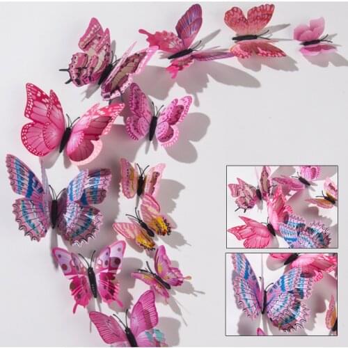 12PCS 3D Double-layer Simulation Butterfly Wall Sticker Refrigerator Magnet Wall Sticker Kids Baby Rooms Kitchen Home Decor