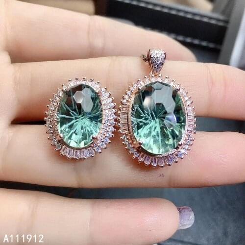 KJJEAXCMY fine jewelry Green crystal 925 sterling silver women pendant necklace chain ring set fashion