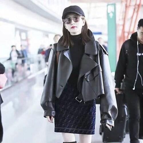 Womens Leather Jacket Short New Loose And Versatile Fashion Handsome Motorcycle Pu Leather Streetwear Black Punk Outerwear