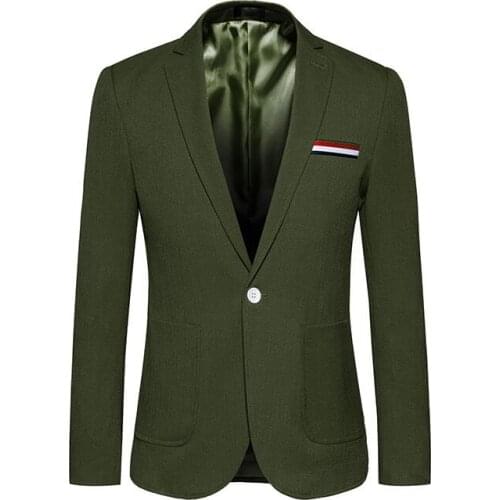 Men suits Blazer Green Notched Collar Spring Autumn Solid Casual Men Blazers Long Sleeve Stand Collar Button Hot Sale Fashion