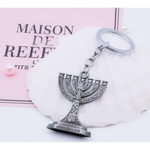 Men Candlestick Jewelry Key Chain Party Gift Keychains Dropshipping Jewelry Judaism Menorah Star Of David Gift