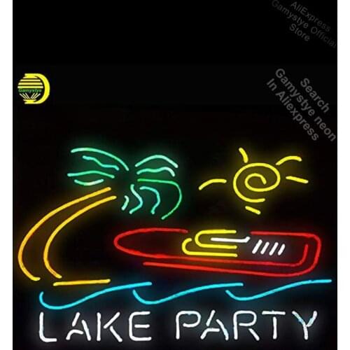 Neon Sign Lake Party neon Light Sign Palm Tree Beer Bar Pub Sign Custom logo Design Neon Light Real Glass neon lights for rooms