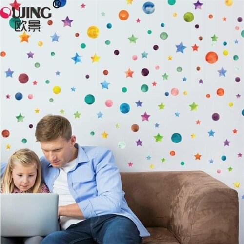 New 80pcs/set Colorful Polka Dots Circle Stars Wall Stickers For Kids Baby Rooms Round Wall Decals Home Decor PVC Dots Art Mural