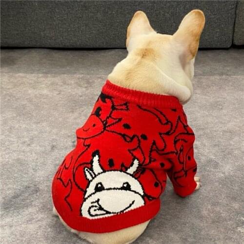 Chinese Bull Year Holidy Dog Clothes Yellow Scarf Cat French Bulldog Teddy Schnauzer Puppy Fall Winter Coat Dog Dress