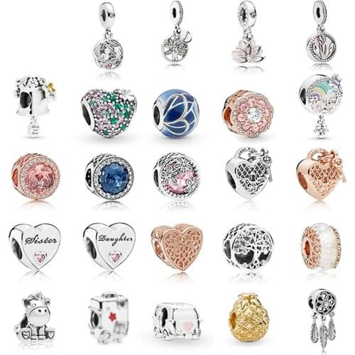 New S925 Sterling Silver Mothers Day Necklace Pendant Heart-shaped Key Pineapple Charm Original Fashion Womens Jewelry