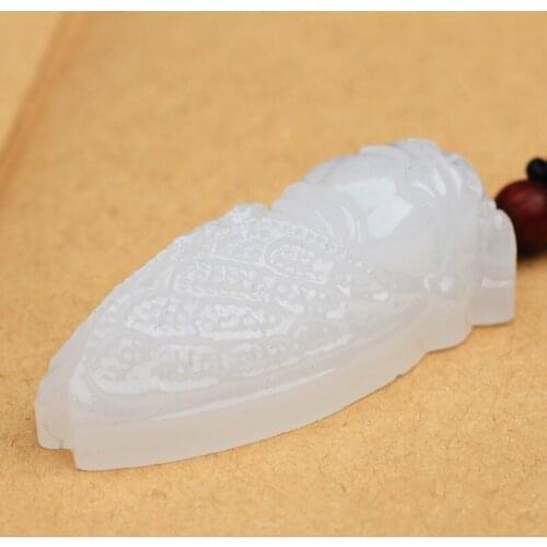 Drop shipping Natural White Red Afghan Stone Pendant Carved cicada Gift for Men Women nephrite Jades Jewelry Free Rope