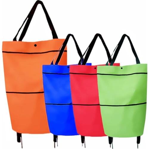 4Color Shopping Pull Cart Trolley Bag Reusable Grocery Bags Portable Foldable 600D Oxford Cloth With Wheels 1Pcs