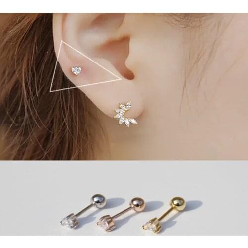 925 Sterling Silver Earring Fashion Mini Love Screw Stud Earring Colored Zircon Ear Bone Nail Cute Sweet Wild Girl Ear Jewelry
