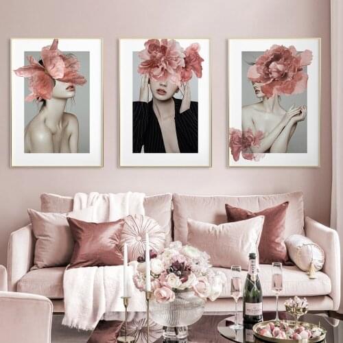 Nordic Prints Canvas Pictures Abstract Pink Flower Women Poster Gallery Wall Art For Living Room Decorative Paintings Home Decor