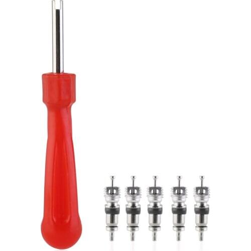 Replacement Tyre Valve Core Remover Removal Tool Key & 5 Valve Cores For Car Bike Motorbike Car Truck Motorcycle Repair Tool