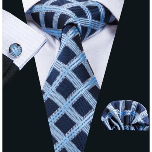 ST-1754 Hiagh Quality Mens Tie Navy 100% Silk Fashion Ties For Men Business Party Barry.Wang Dropshipping 8.5cm Neck Tie Set