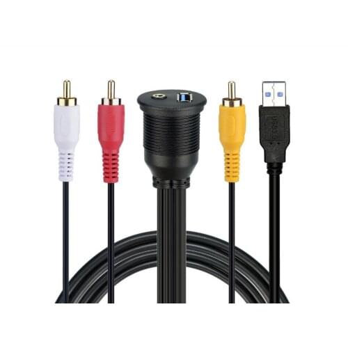 LBSC USB 3.0 Male to USB3.0 and 3.5mm Female AUX Car Mount Flush Extension Cable for Car Boat Motorcycle Dashboard