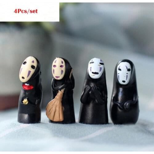 4Pcs/set Studio Ghibli Spirited Away No Face Man Miniatures Vinyl Action Figure Miyazaki Hayao Anime Model Home Decoration Craft