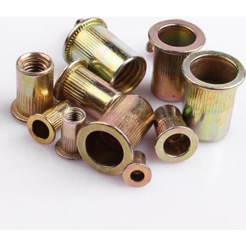 30Pcs M3 M4 M5 M6 M8 M10 Zinc Plated Carbon Steel Knurled Flat Head Rivet Nuts Rivet Insert Nutsert Cap