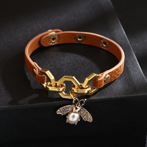 Kirykle women bracelet setting pearls Cute Bee leather Bracelet gold bracelets for women 2020 Fashion Bracelet Femme Jewelry