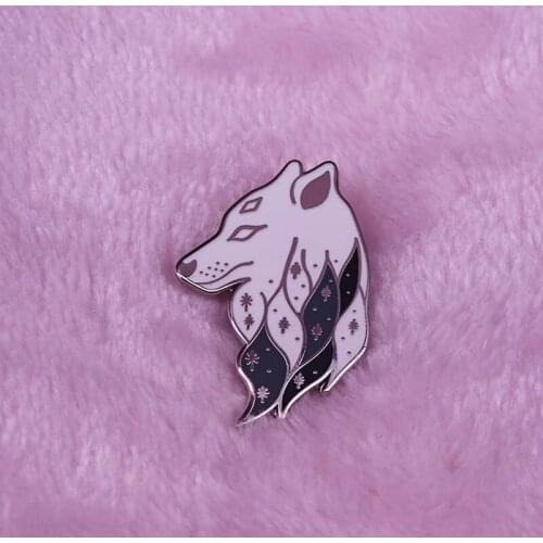 Cosmic Wolf enamel pin moon stars brooch badge