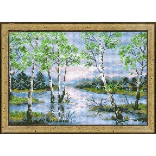 Gold Collection Lovely Counted Cross Stitch Kit Spring Flood Saterflood Birch Forest Lake River riolis 1114