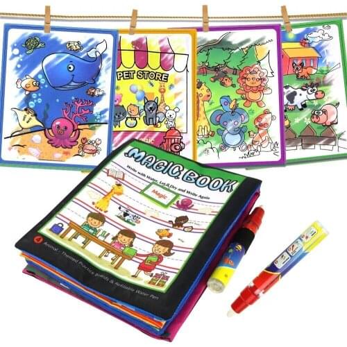 1Set Montessori Coloring Book Doodle & Magic Pen Painting Drawing Board For Kids Toys Magic Water Drawing Book Birthday Gift