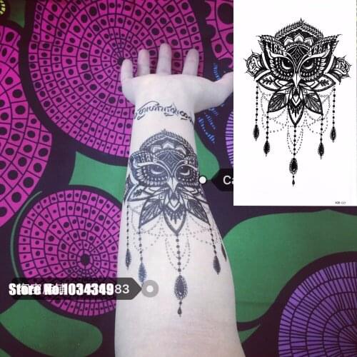 1 Pieces Fake Black Owl Body Tattoo Temporary Arm Back Leg Art Wolf Forest Makeup Tattoo Sticker Waterproof